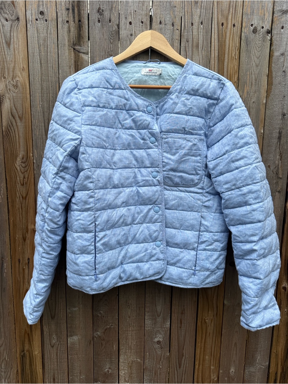 Vineyard Vines Light Blue Quilted Snap-Front Puffer Jacket